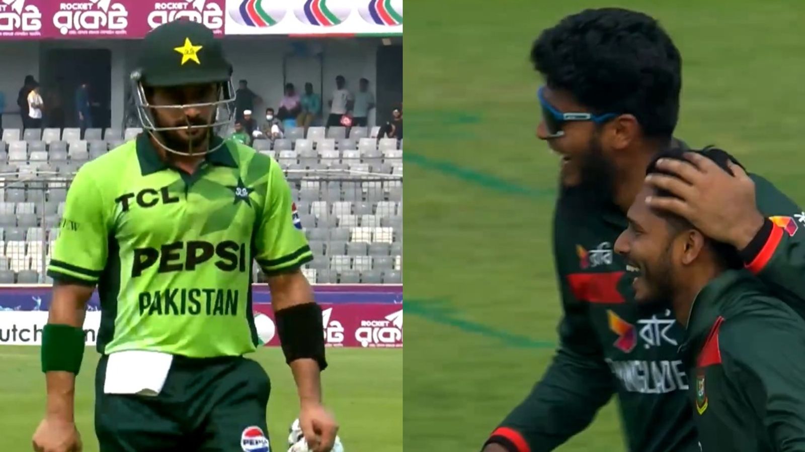 पाकिस्तान को 114 रन पर ढेर करने के बाद महज 15 ओवरों में बांग्लादेश ने जीता पहला वनडे, अफरीदी की टीम को दी 8 विकेट से शिकस्त फरहान का विकेट लेने के बाद जश्न मनाती बांग्लादेश की टीम (photo: getty)