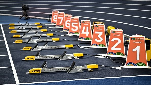 Starting blocks during a training session