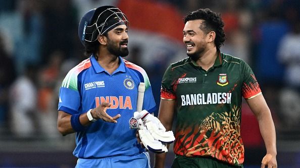 India's KL Rahul speaks with Bangladesh's Taskin Ahmed India's KL Rahul speaks with Bangladesh's Taskin Ahmed