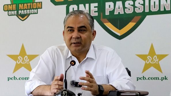 Pakistan Cricket Board chairman and the country's interior minister Mohsin Naqvi speaks during a press conference in Lahore