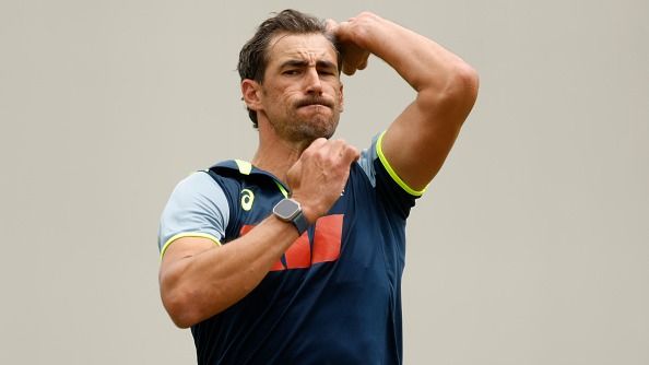 Mitchell Starc of Australia bowls in the nets