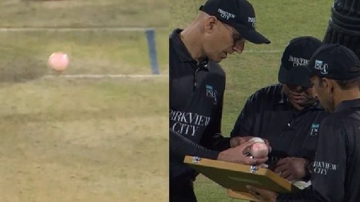 हैदराबाद किंग्समेन की जर्सी के कारण बॉल का रंग लाल हो गया. (PC: X)