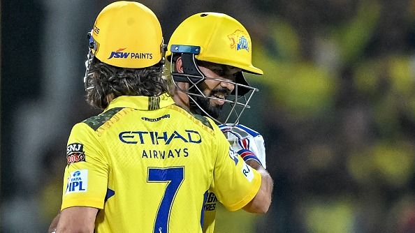 Chennai Super Kings' captain Ruturaj Gaikwad and his teammate MS Dhoni in this frame. (Getty)