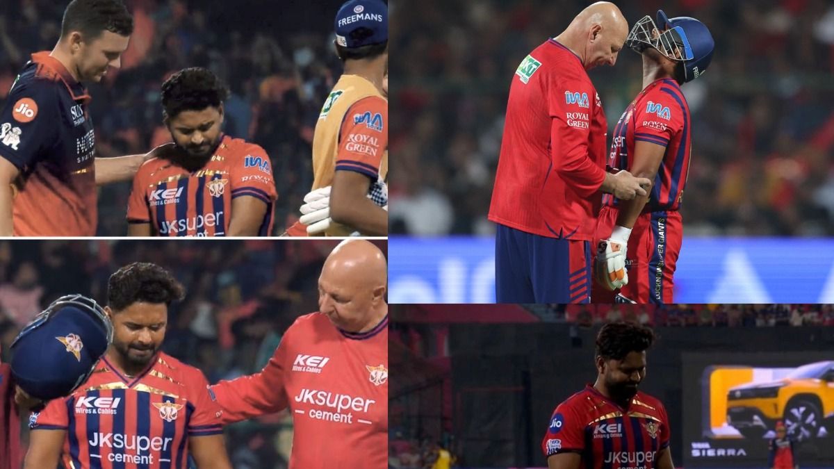 Rishabh Pant during an injury after being hit by a ball from Josh Hazlewood