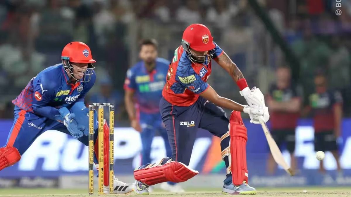 Shreyas Iyer plays a shot in the match against Delhi Capitals.
