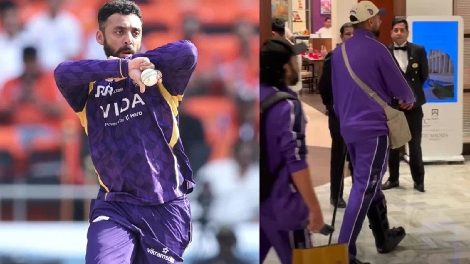 IPL 2026: जीत की पटरी पर लौटी KKR की बढ़ी चिंता, वरुण चक्रवर्ती RCB के खिलाफ मैच से पहले बैसाखी के सहारे चलते आए नजर, Video वरुण चक्रवर्ती बैसाखी के सहारे चलते नजर आए. (PC: X)