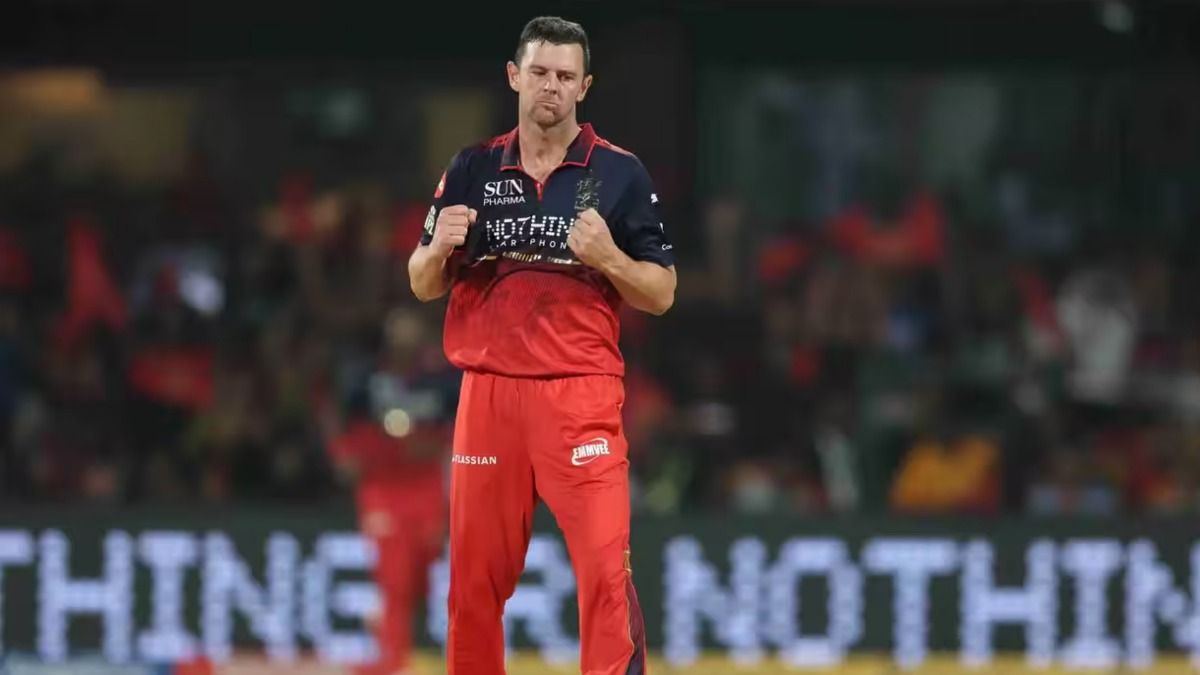 RCB's Josh Hazlewood celebrates after taking a wicket against LSG in IPL 2026. (Source: BCCI)