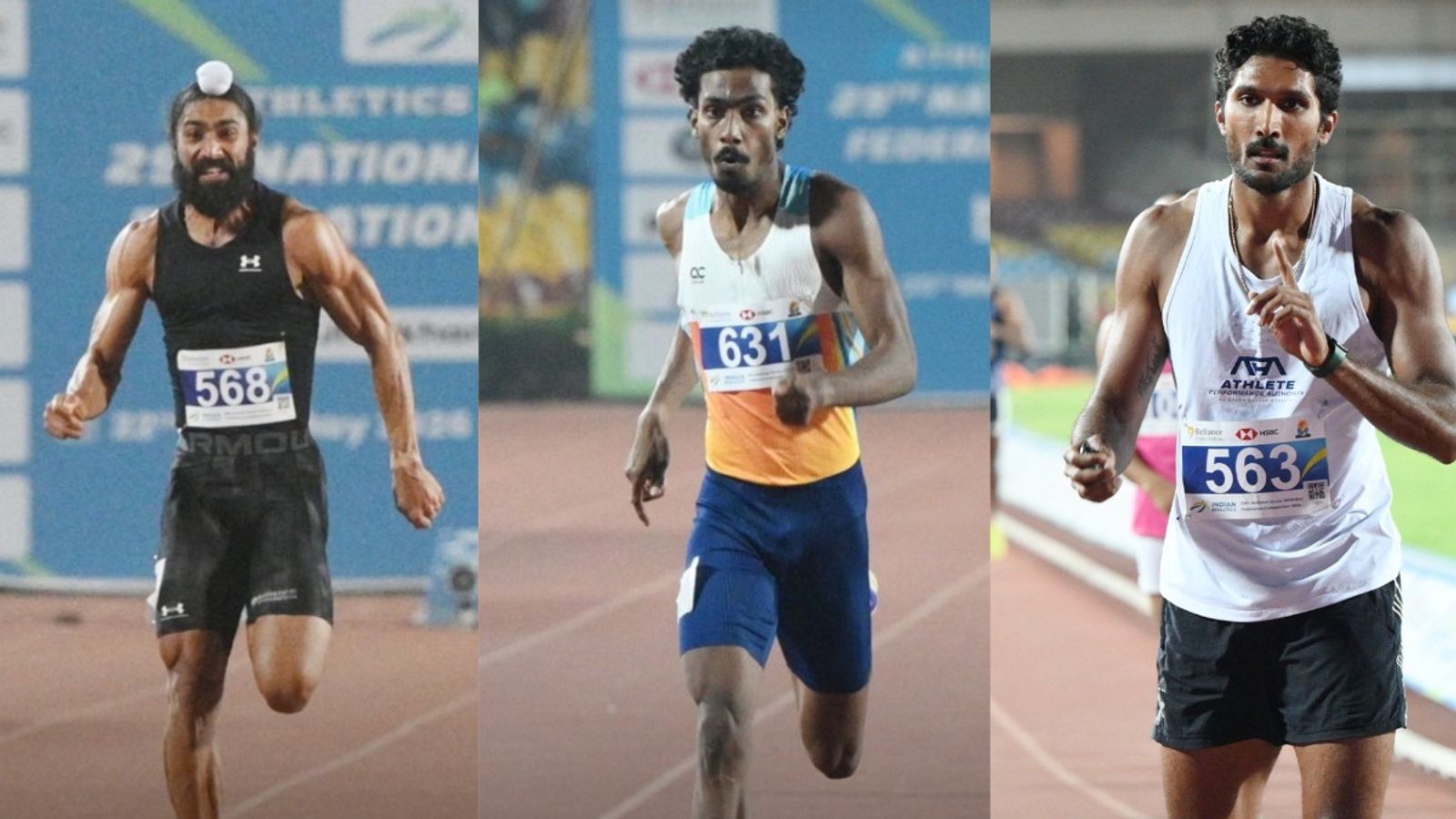 Federation Cup 2026: एक घंटा और 3 नेशनल रिकॉर्ड ध्वस्त, गुरिंदरवीर सिंह, विशाल टीके और तेजस्विन शंकर ने रचा इतिहास गुरिंदरवीर सिंह (बाएं) ने 100 मीटर, विशाल टीके (बीच में) ने 400 मीटर और तेजस्विन शंकर (सबसे दाएं) ने डेकाथलॉन में कमाल किया.