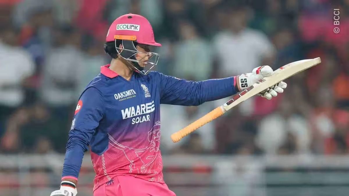 Vaibhav Sooryavanshi after hitting fifty Vaibhav Sooryavanshi after hitting fifty