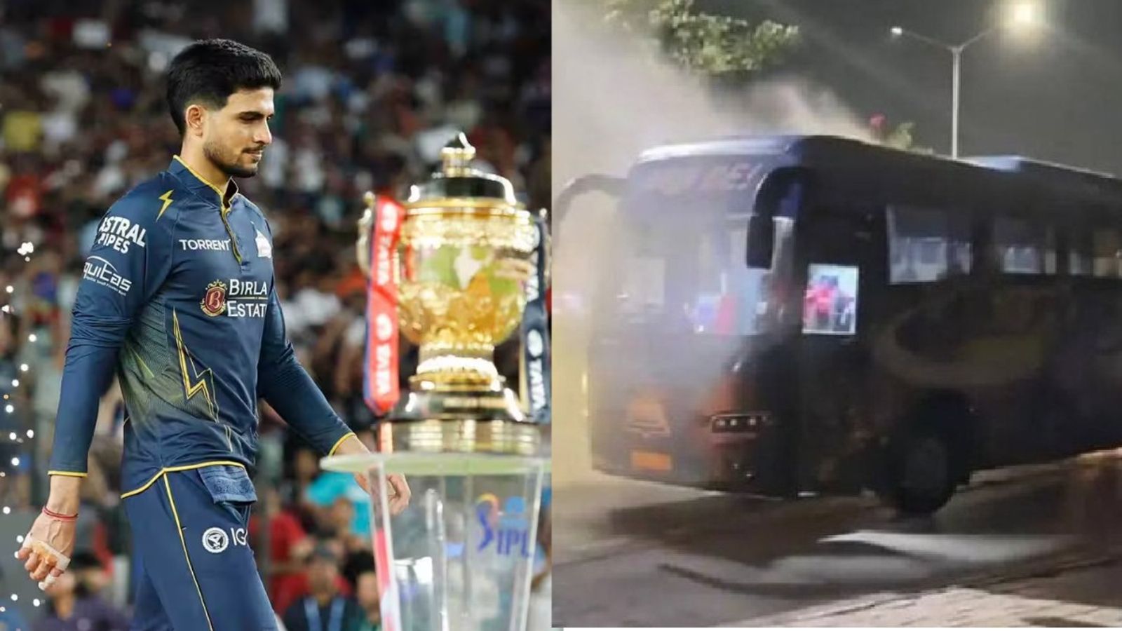 IPL 2026 Final गंवाने के बाद GT के खिलाड़ियों की जान पर बनी, टीम बस में शॉर्ट सर्किट से लगी आग, एक घंटे तक फंसे रहे खिलाड़ी स्टेडियम से लौटते समय गुजरात टाइटंस की टीम बस में शॉर्ट सर्किट हुआ. (PC: IPL/X)