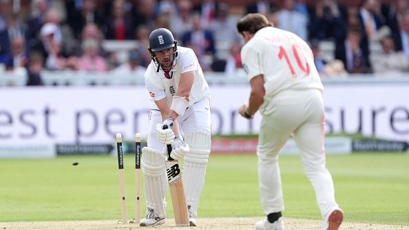 England's Josh Tongue is bowled by New Zealand's Nathan Smith 