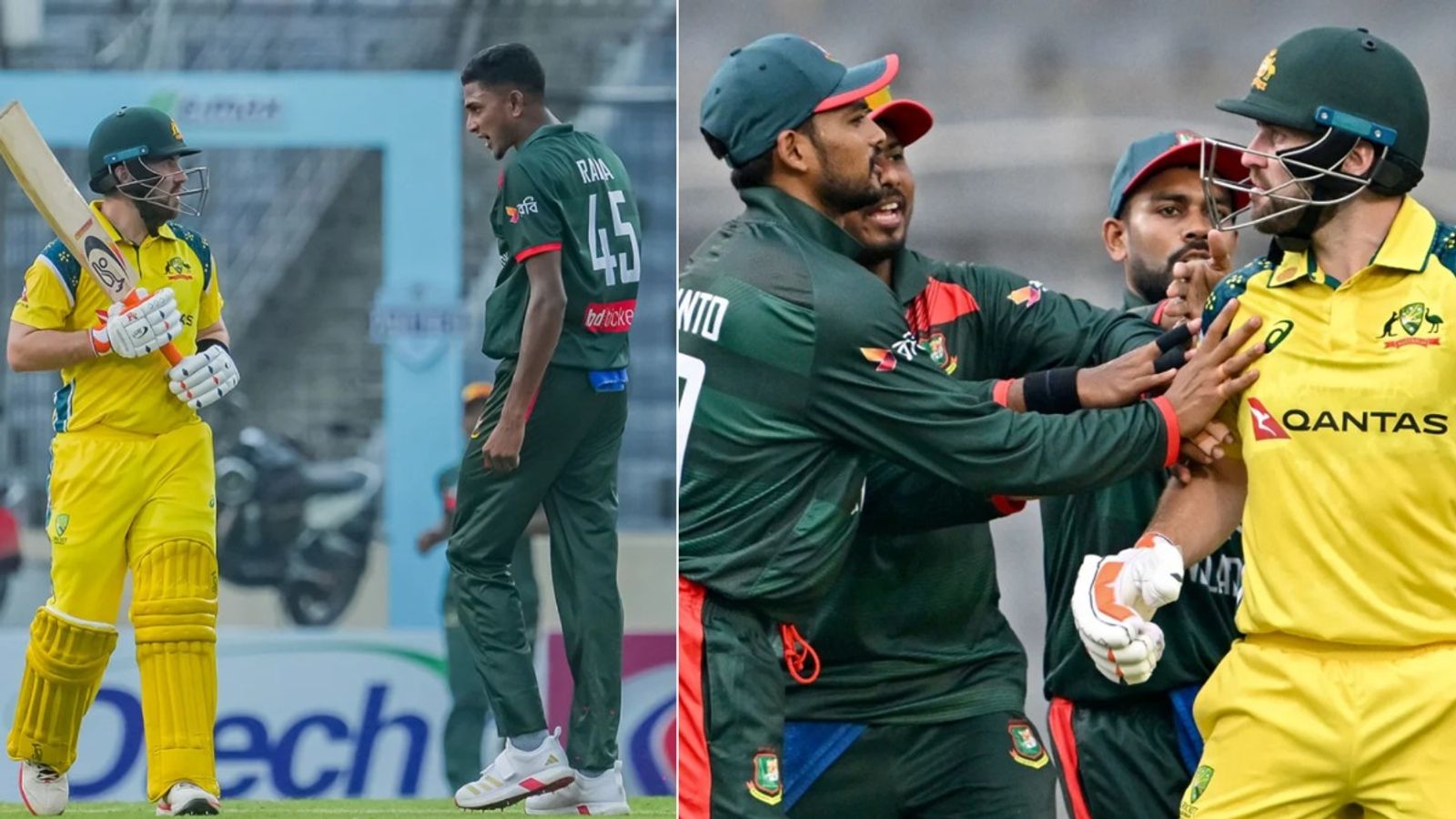 BANvsAUS मुकाबले में झगड़ा, बांग्लादेशी बॉलर ने आउट कर स्लेज किया तो इंग्लिस को आया गुस्सा, देखिए Video जॉश इंग्लिस और नाहिद राणा के बीच तनातनी हुई. (Photo: BCB)