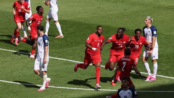 Cyle Larin #9 of Canada celebrates