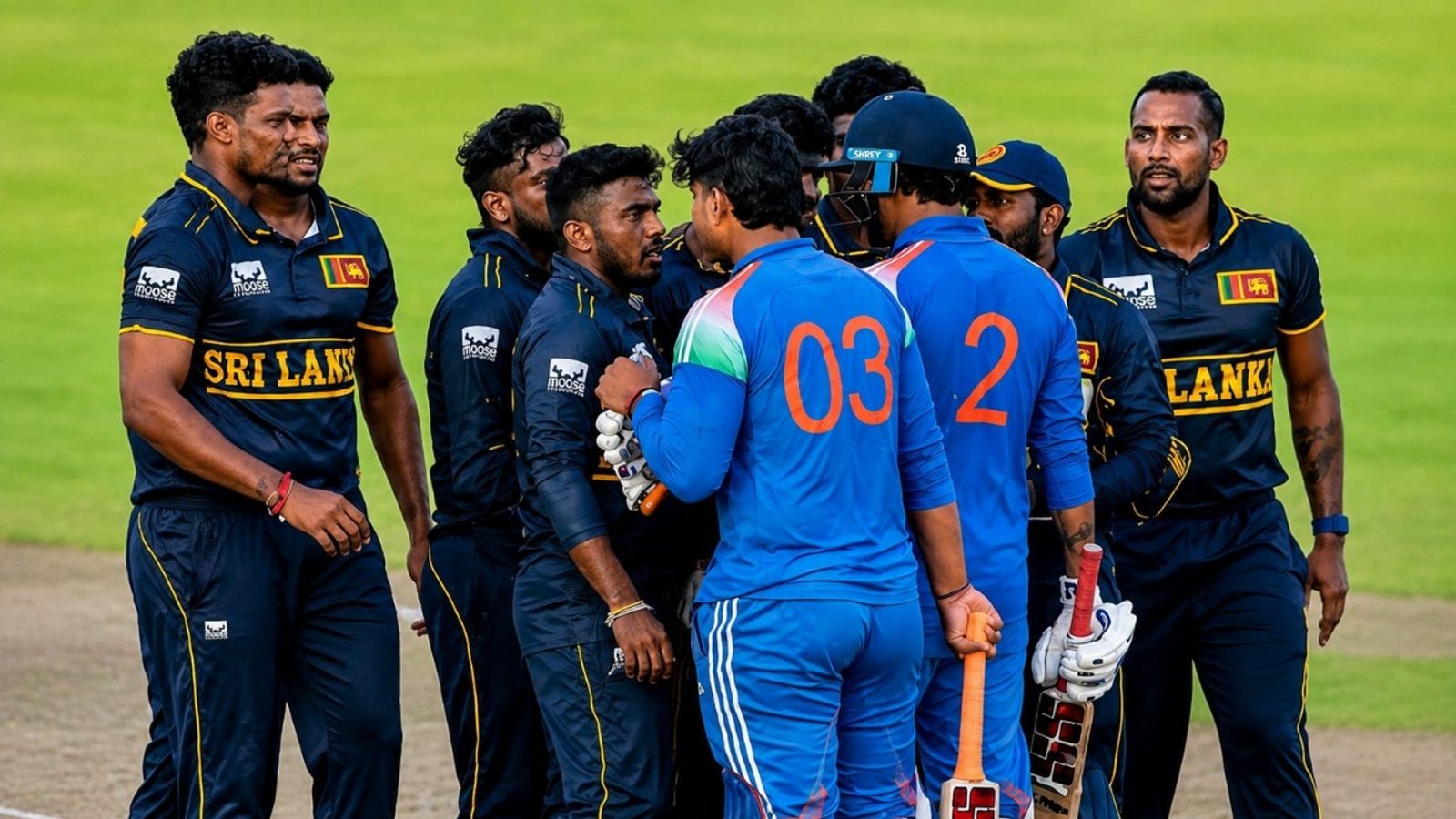 ट्राई-सीरीज के फाइनल में क्या श्रीलंका के निशाने पर होंगे वैभव सूर्यवंशी? धक्का-मुक्की के बाद कप्तान का बड़ा बयान वैभव सूर्यवंशी की श्रीलंकाई खिलाड़ियों से हुई थी भिड़ंत.. (Photo: Screengrab/SonyLIV)