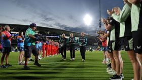 Suzie Bates, Sophie Devine and Lea Tahuhu of New Zealand receives the guard of honour Suzie Bates, Sophie Devine and Lea Tahuhu of New Zealand receives the guard of honour