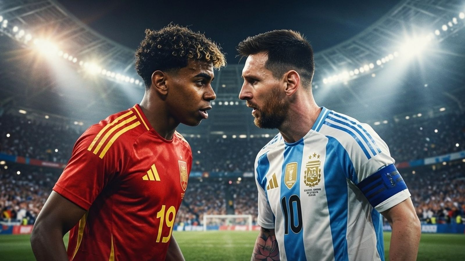 FIFA WC FINAL : अर्जेंटीना और स्पेन के बीच भारत में कितने बजे शुरू होगा वर्ल्ड कप फाइनल, जानें टाइमिंग सहित Live Streaming डिटेल्स फुटबॉल वर्ल्ड कप फाइनल में आमने-सामने होंगे स्पेन के यमाल और अर्जेंटीना के मेसी. (Photo: AI-generated)