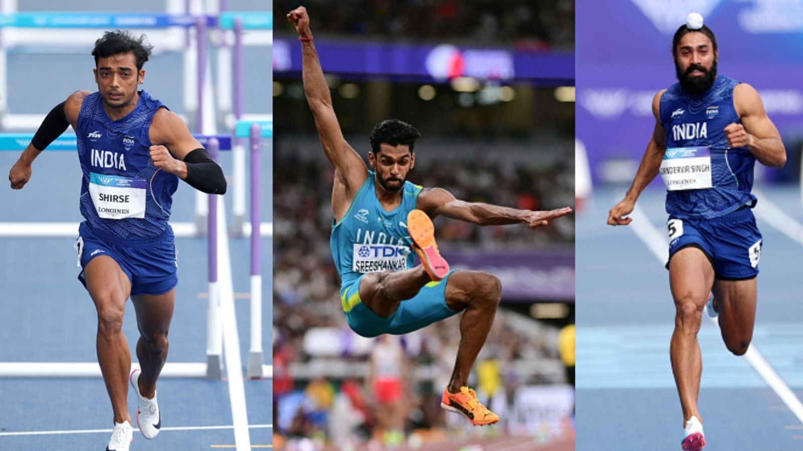 CWG 2026: गुरिंदरवीर सिंह हीट्स में ही बाहर, श्रीशंकर लॉन्ग जंप, तेजस शिरसे 110 मीटर हर्डल्स फाइनल में पहुंचे तेजस शिरसे, मुरली श्रीशंकर, गुरिंदरवीर सिंह (बाएं से दाएं)