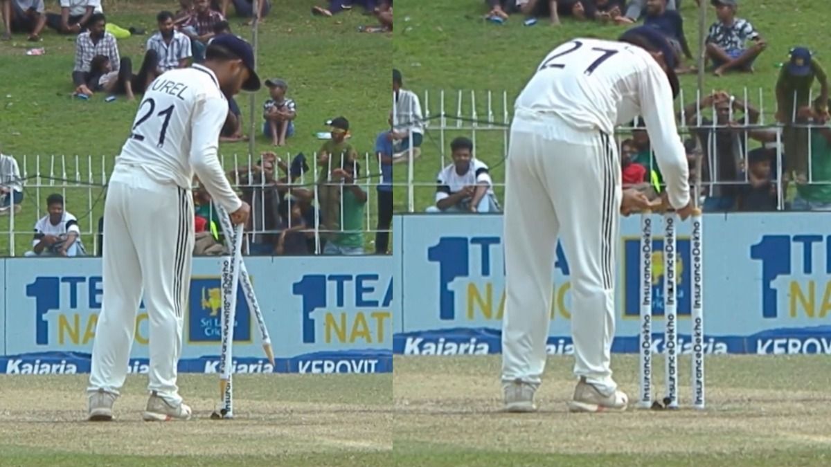 Dhruv Jurel uprooting the stumps in a live match
