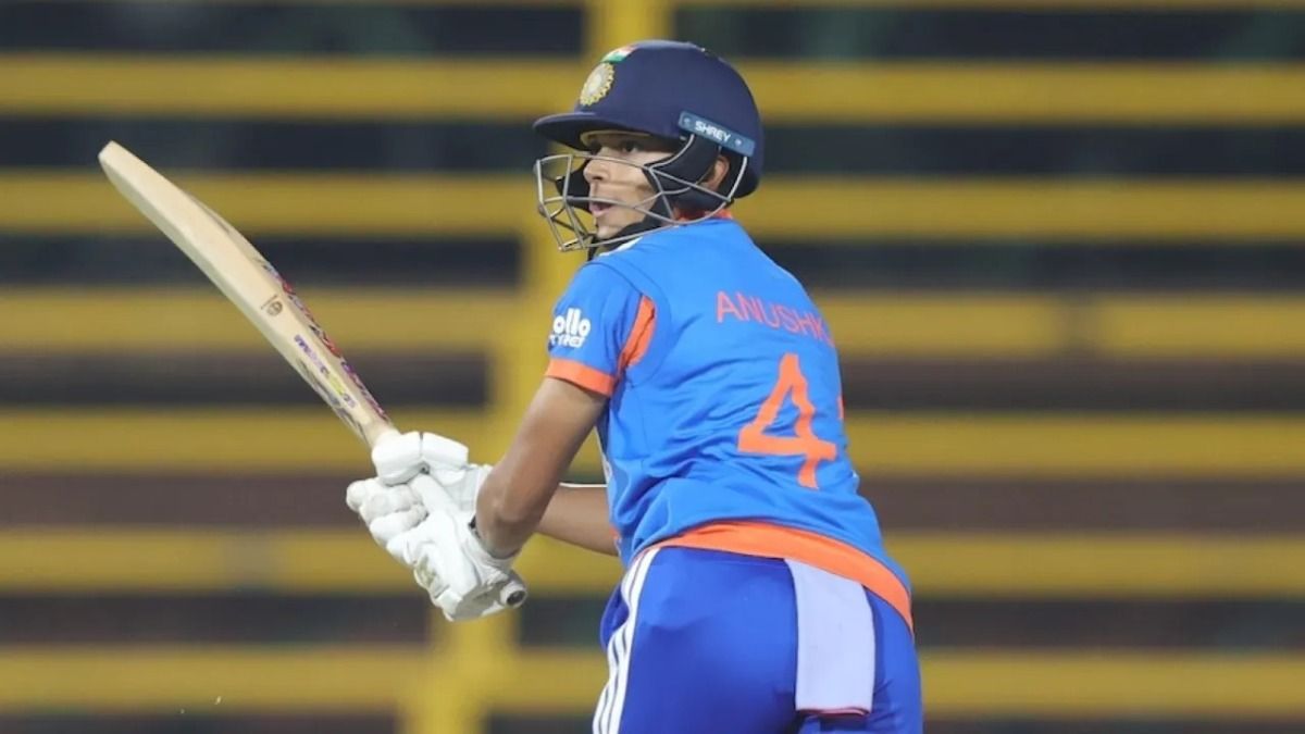 Anushka Sharma playing a shot for India