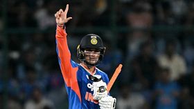 India's Abhishek Sharma celebrates India's Abhishek Sharma celebrates