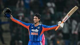 India's Abhishek Sharma celebrates India's Abhishek Sharma celebrates