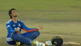 Abhishek Sharma after scoring a century Abhishek Sharma after scoring a century