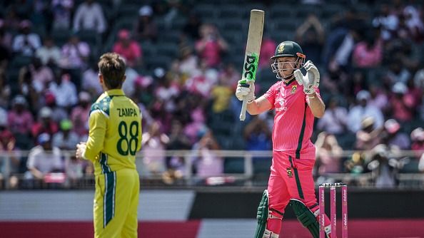 South Africa's David Miller (R) reacts