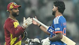 India's captain Shreyas Iyer (R) is congratulated by West Indies captain Shai Hope (L) India's captain Shreyas Iyer (R) is congratulated by West Indies captain Shai Hope (L)