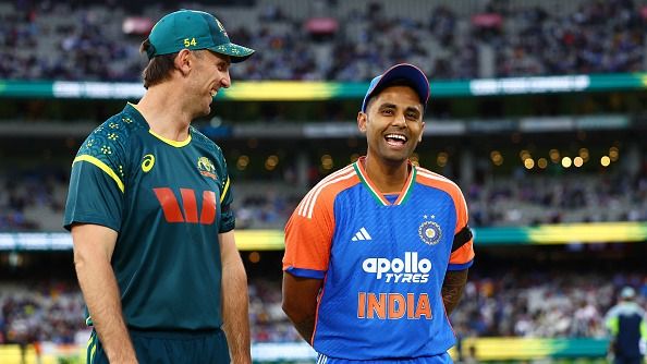 Mitchell Marsh of Australia and Suryakumar Yadav of India speak ahead of the coin toss Mitchell Marsh of Australia and Suryakumar Yadav of India speak ahead of the coin toss