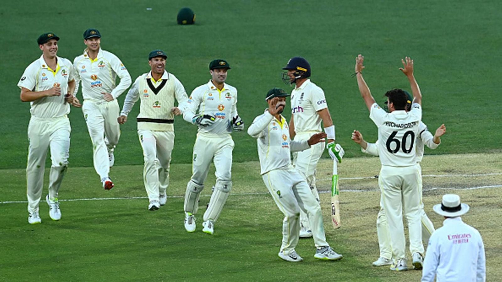 Richardson's maiden fifer overpowers Buttler's blockathon; Australia win pink-ball Test by 275 runs Richardson's maiden fifer overpowers Buttler's blockathon; Australia win pink-ball Test by 275 runs