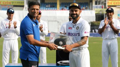 Virat felicitated by childhood hero Dravid in presence of wife Anushka on remarkable 100th Test SportsTak