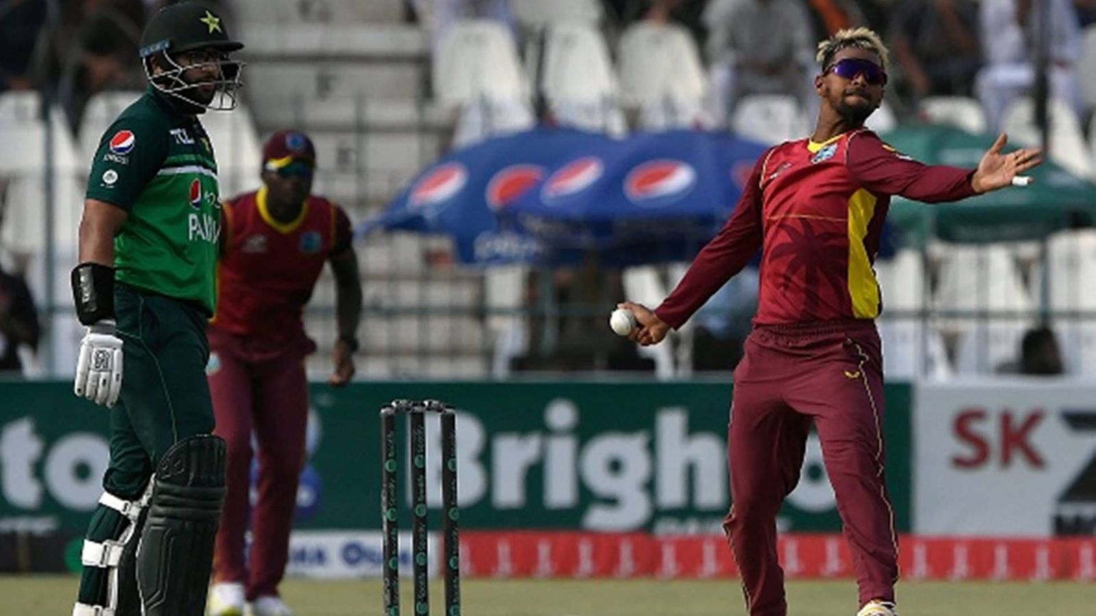 Bowled just 9 balls since debut in 2013, Nicholas Pooran rushes through Pakistan batting lineup with 4/48 Bowled just 9 balls since debut in 2013, Nicholas Pooran rushes through Pakistan batting lineup with 4/48