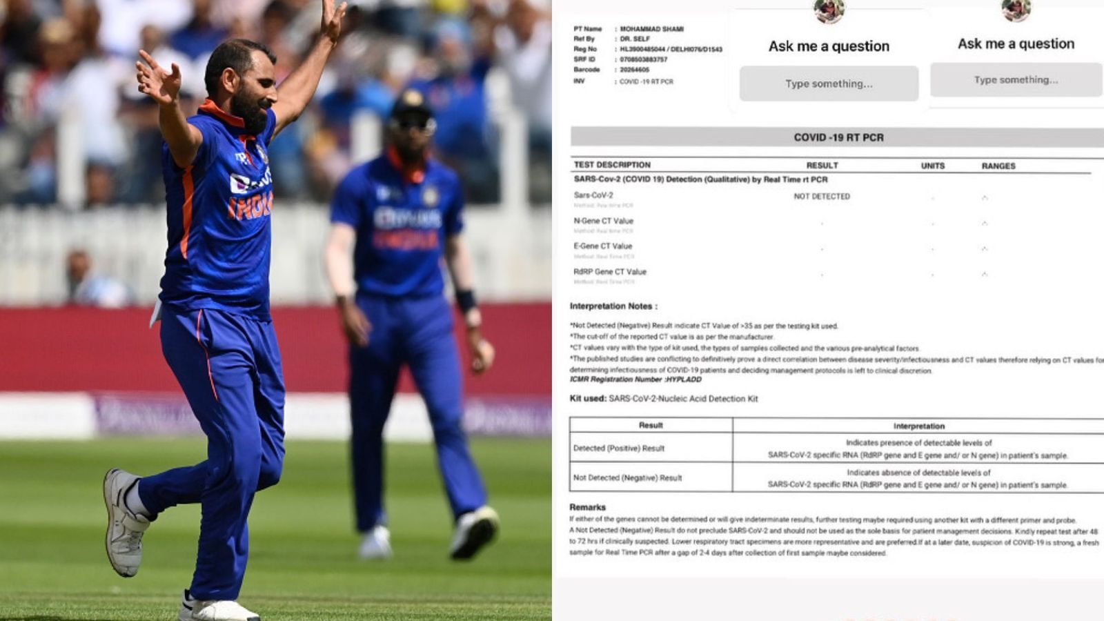 Mohammed Shami provides a major update on his Covid situation, shares report on Instagram Mohammed Shami provides a major update on his Covid situation, shares report on Instagram