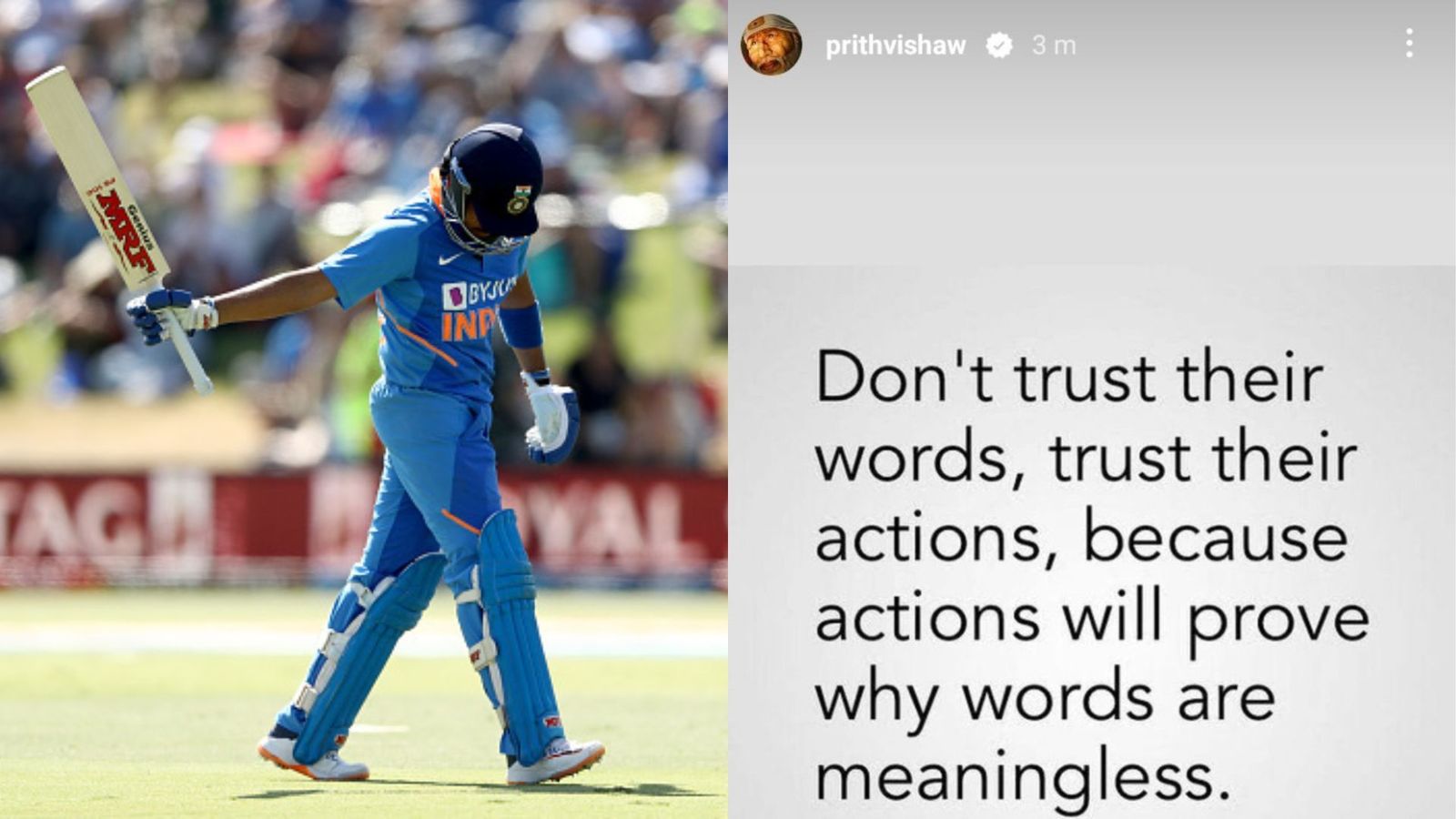 'Don't trust their words...': Dejected Prithvi Shaw shares enigmatic message after ODI exclusion 'Don't trust their words...': Dejected Prithvi Shaw shares enigmatic message after ODI exclusion
