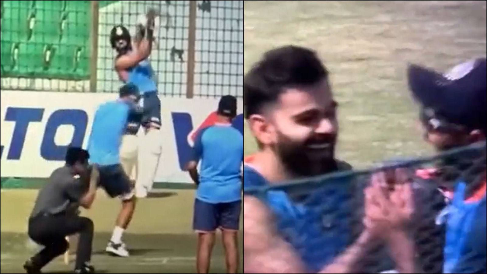 Watch: Virat Kohli mocks teammate Axar Patel after tonking him for six in nets ahead of first Test Watch: Virat Kohli mocks teammate Axar Patel after tonking him for six in nets ahead of first Test