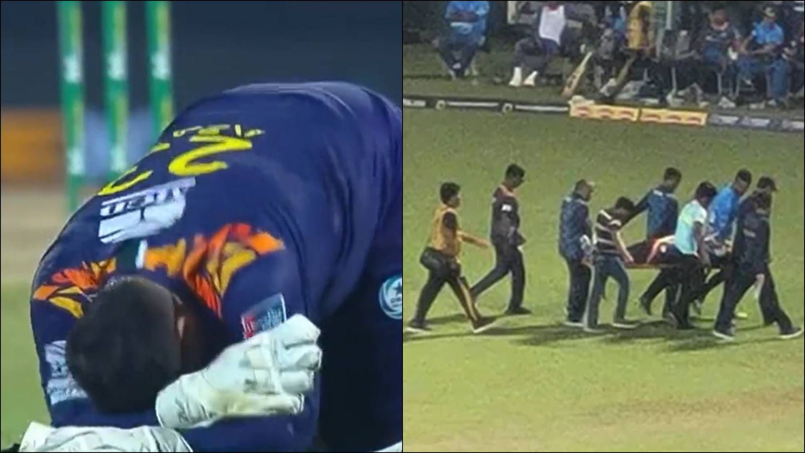 Watch: Moin Khan's son Azam suffers ugly blow to head during LPL game, gets stretchered off Watch: Moin Khan's son Azam suffers ugly blow to head during LPL game, gets stretchered off