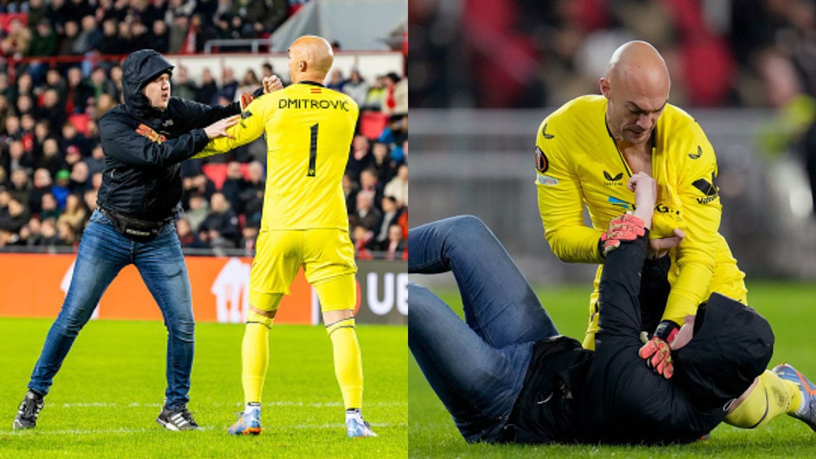Watch: 'Drunk and idiot' fan punches Sevilla goalkeeper Marko Dmitrovic during Europa League game Watch: 'Drunk and idiot' fan punches Sevilla goalkeeper Marko Dmitrovic during Europa League game