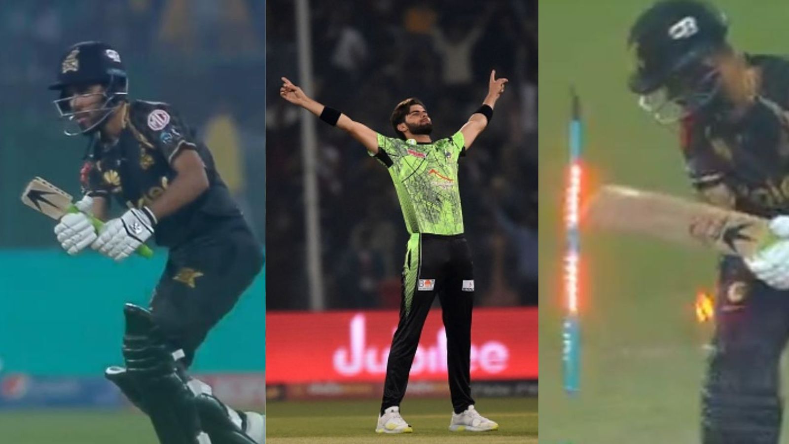 Watch: Shaheen Afridi destroys Mohammad Haris' bat and the stumps in successive balls during fiery five-wicket spell Watch: Shaheen Afridi destroys Mohammad Haris' bat and the stumps in successive balls during fiery five-wicket spell