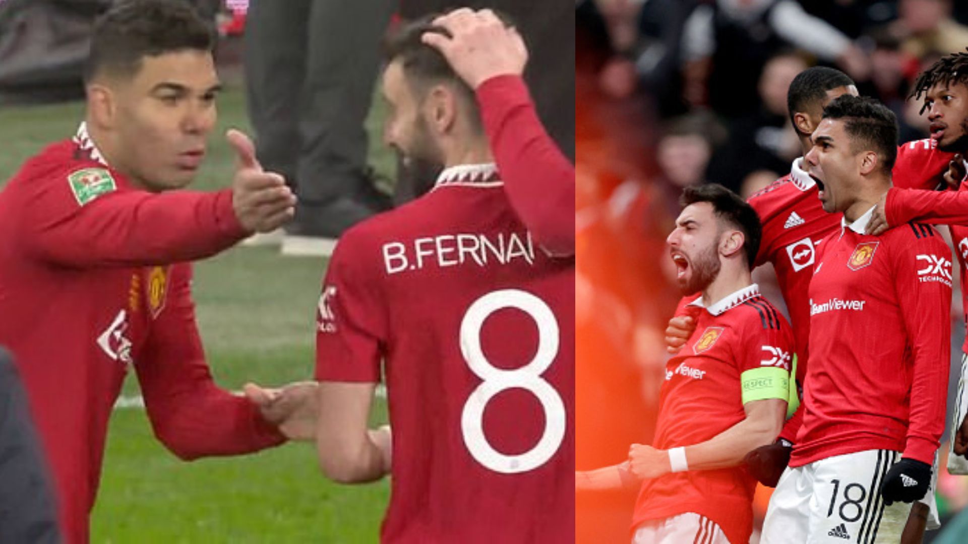 Watch: Casemiro fights with Bruno Fernandes for misplaced pass after Carabao Cup final victory SportsTak