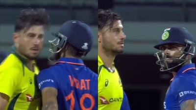 Watch: Angry Virat Kohli bumps into Marcus Stoinis and stares the Australian bowler during 3rd ODI in Chennai SportsTak