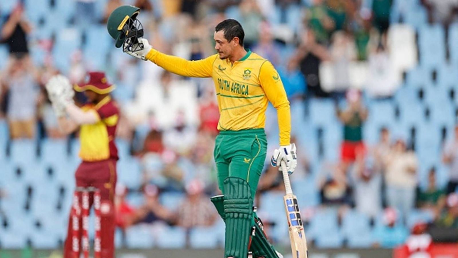 Quinton de Kock breaks three T20I batters' joint record at once, hits fastest T20I century vs West Indies Quinton de Kock breaks three T20I batters' joint record at once, hits fastest T20I century vs West Indies