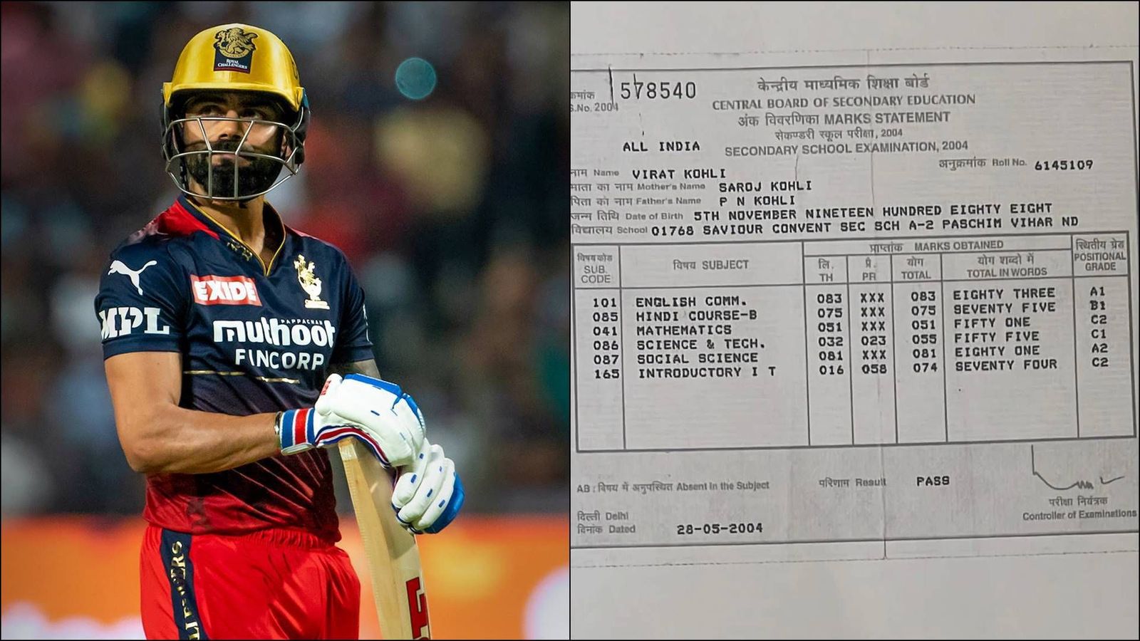 Virat Kohli posts his 10th class mark sheet before IPL 2023, says 'It's funny how the things that add the least...' Virat Kohli posts his 10th class mark sheet before IPL 2023, says 'It's funny how the things that add the least...'
