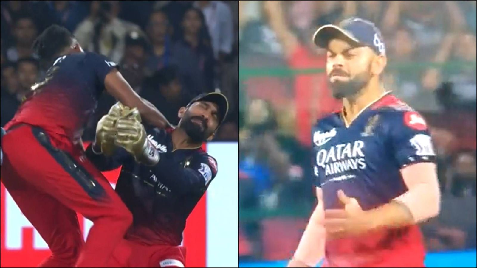 Watch: Virat Kohli furious after nasty collision between Mohammed Siraj, Dinesh Karthik leads to dropped catch Watch: Virat Kohli furious after nasty collision between Mohammed Siraj, Dinesh Karthik leads to dropped catch