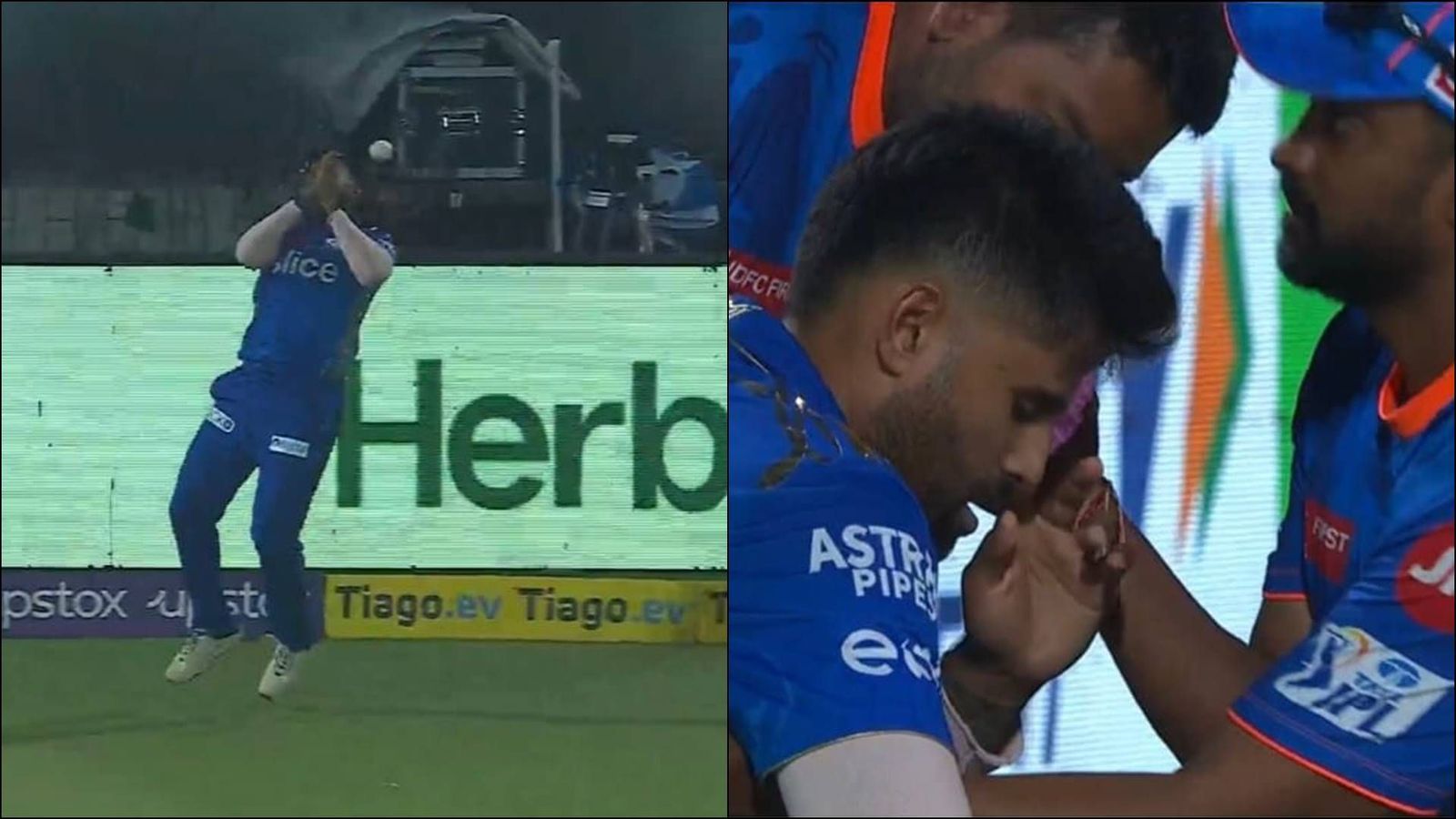 Watch: Axar Patel's shot injures Suryakumar Yadav, ball bounces off his forehead and over boundary for six Watch: Axar Patel's shot injures Suryakumar Yadav, ball bounces off his forehead and over boundary for six