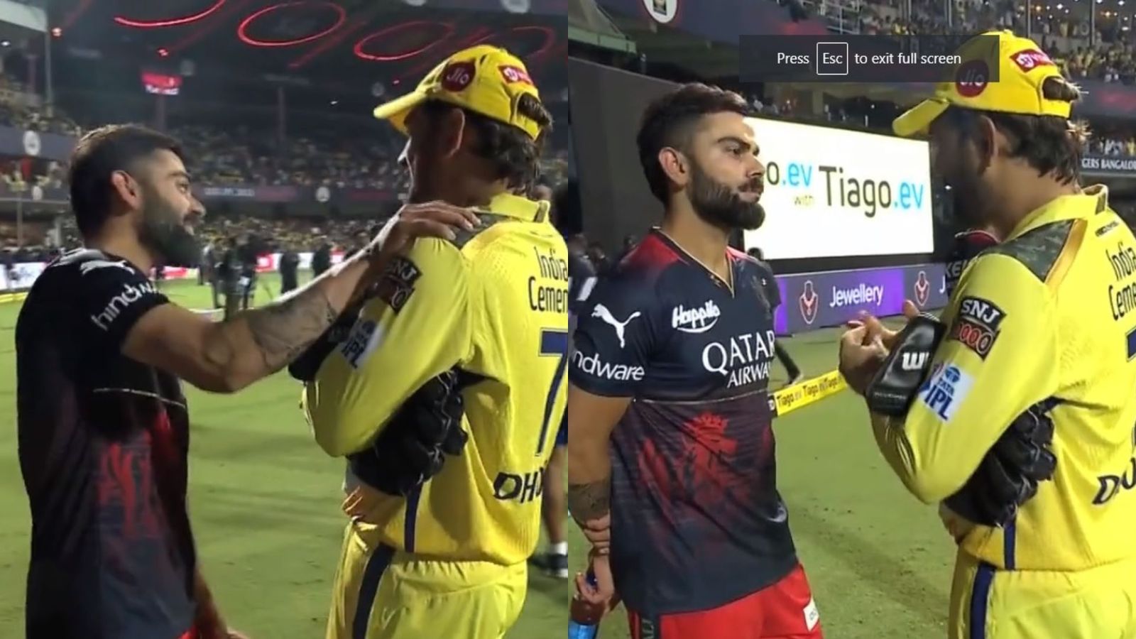 Watch: MS Dhoni and Virat Kohli embrace each other, indulge in lengthy conversation after CSK's win over RCB Watch: MS Dhoni and Virat Kohli embrace each other, indulge in lengthy conversation after CSK's win over RCB