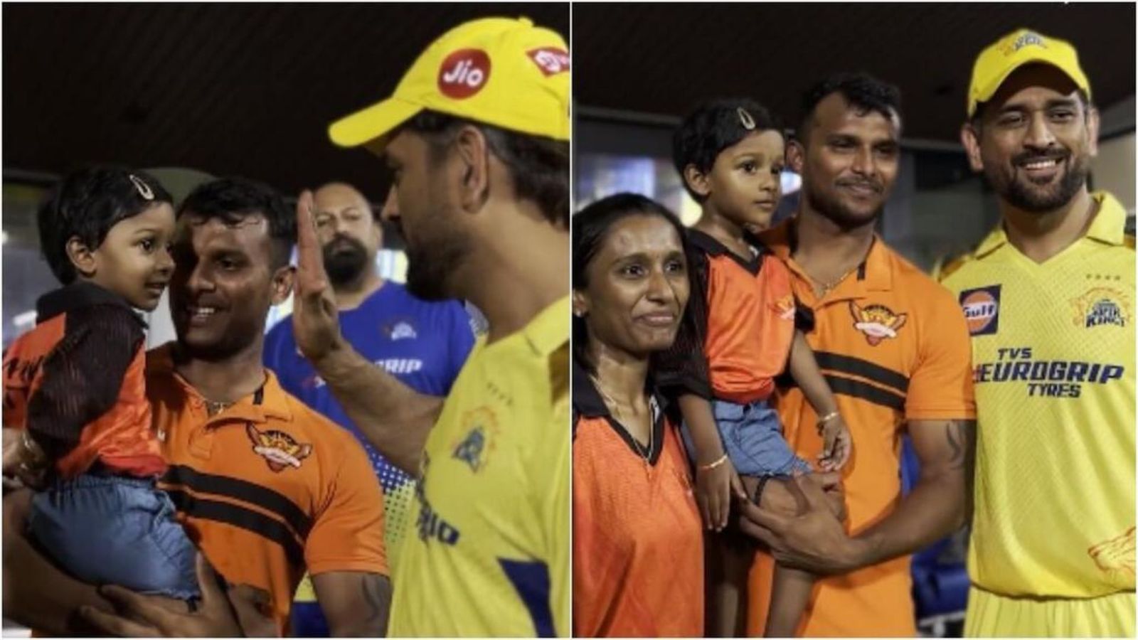 IPL 2023: Cute video of MS Dhoni being 'refused' by T Natarajan's daughter melts hearts on the internet IPL 2023: Cute video of MS Dhoni being 'refused' by T Natarajan's daughter melts hearts on the internet