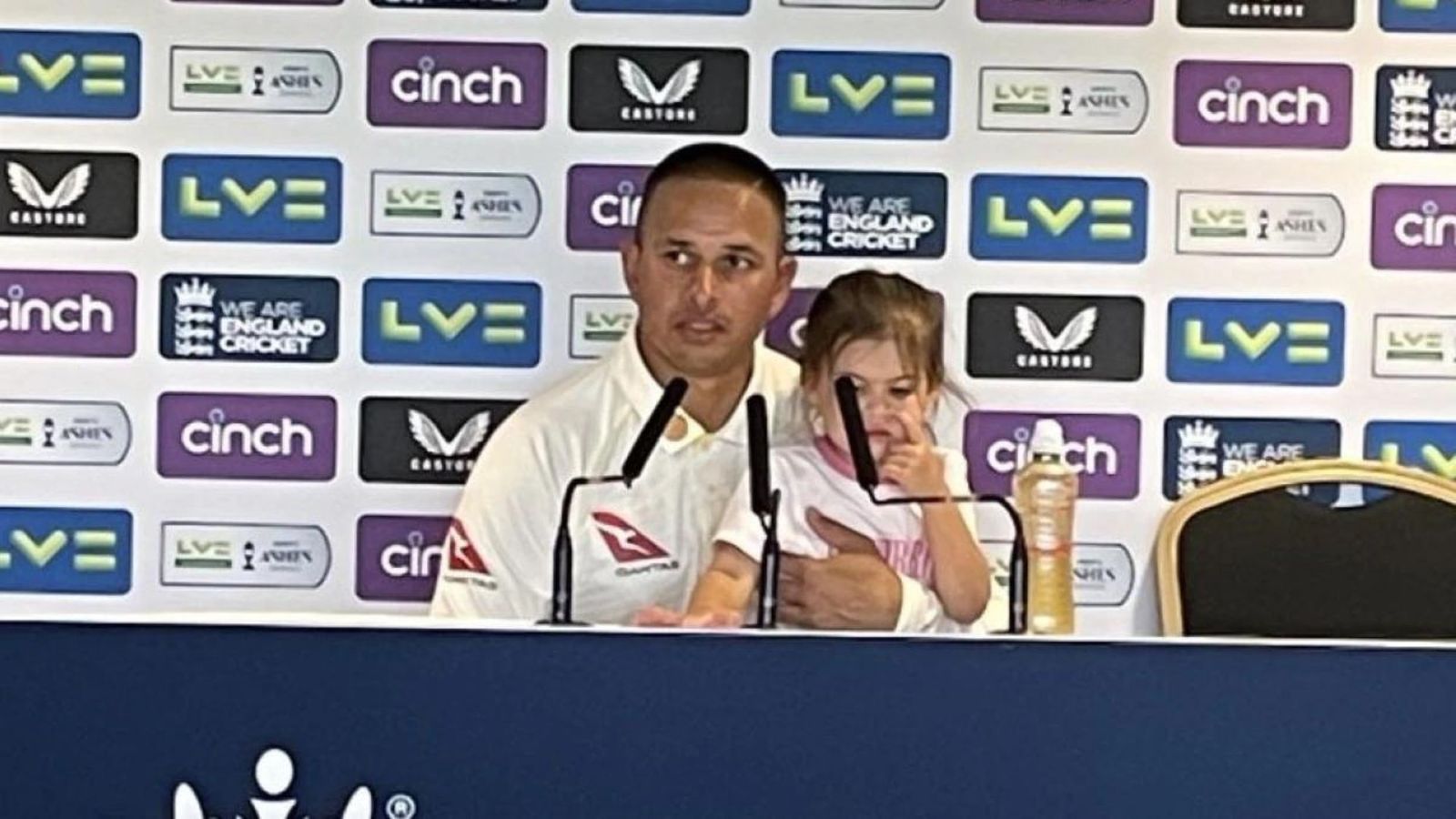 Watch: Australia's centurion Usman Khawaja joined by cute daughter during press conference Watch: Australia's centurion Usman Khawaja joined by cute daughter during press conference