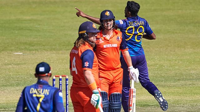 Theekshana-Madushanka's clinical display bundles out Netherlands for 105, Sri Lanka win World Cup Qualifiers final by 128 runs Theekshana-Madushanka's clinical display bundles out Netherlands for 105, Sri Lanka win World Cup Qualifiers final by 128 runs