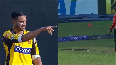 Watch: Long snake interrupts Shakib Al Hasan's over in LPL 2023 clash, umpire chases wild thing off the ground SportsTak