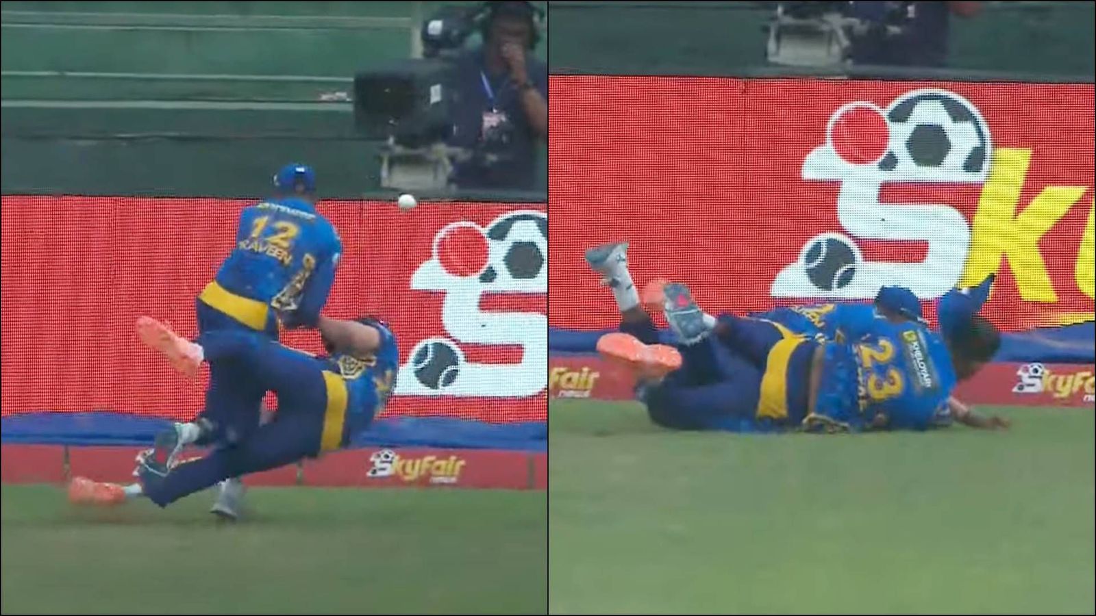 Watch: Sri Lankan players involved in massive collision on boundary during LPL 2023 game Watch: Sri Lankan players involved in massive collision on boundary during LPL 2023 game
